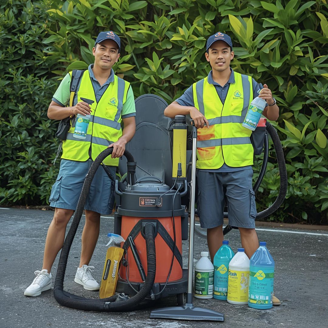 équipe de nettoyage avec aspirateur industriel et produits écologiques - Service Nuisible